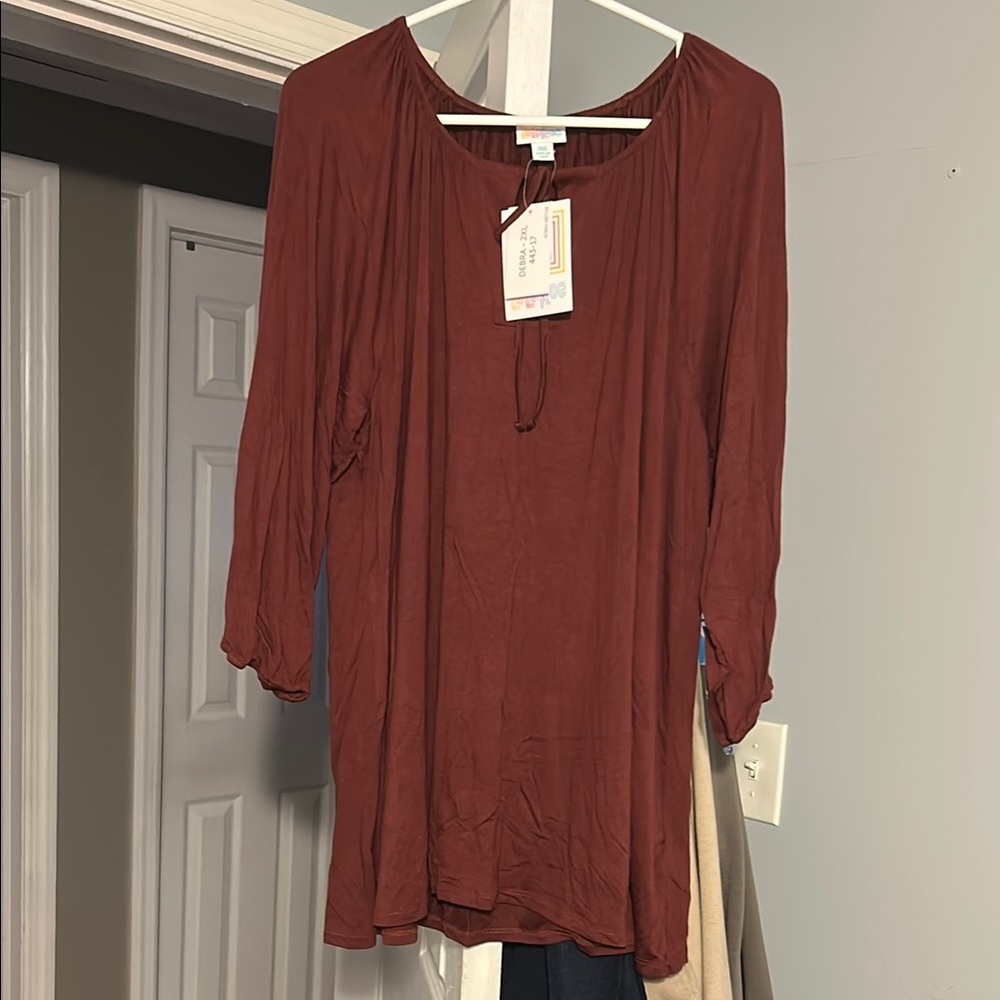 LuLaRoe Red 3/4 Sleeve Ribbed Tunic